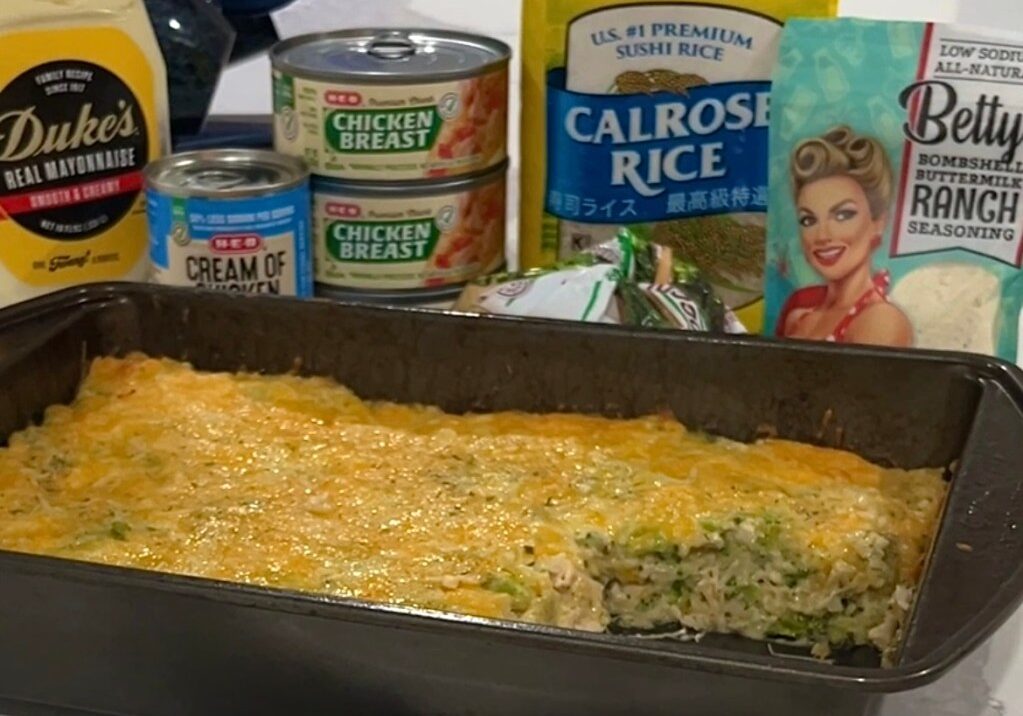 A casserole dish with some food in it